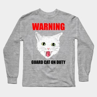 Beware Guard Cat (white) Long Sleeve T-Shirt